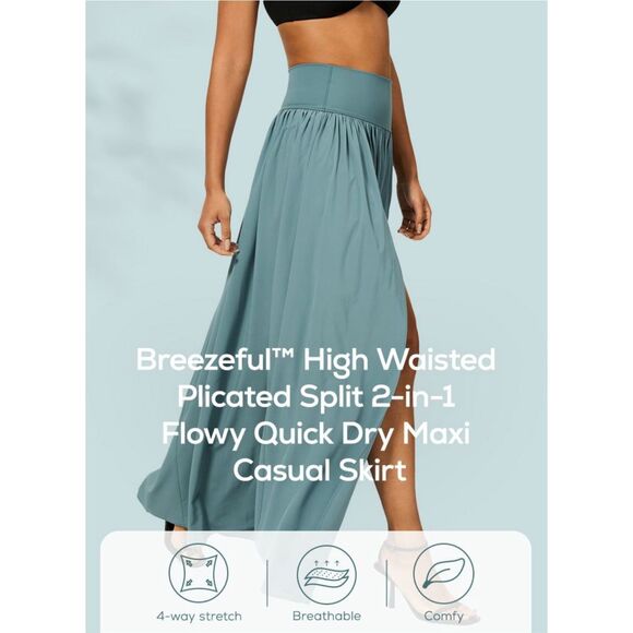 Halara Breezeful High Waisted Plicated Split 2-in-1 Flowy Maxi Casual Skirt Sz L - Picture 9 of 12
